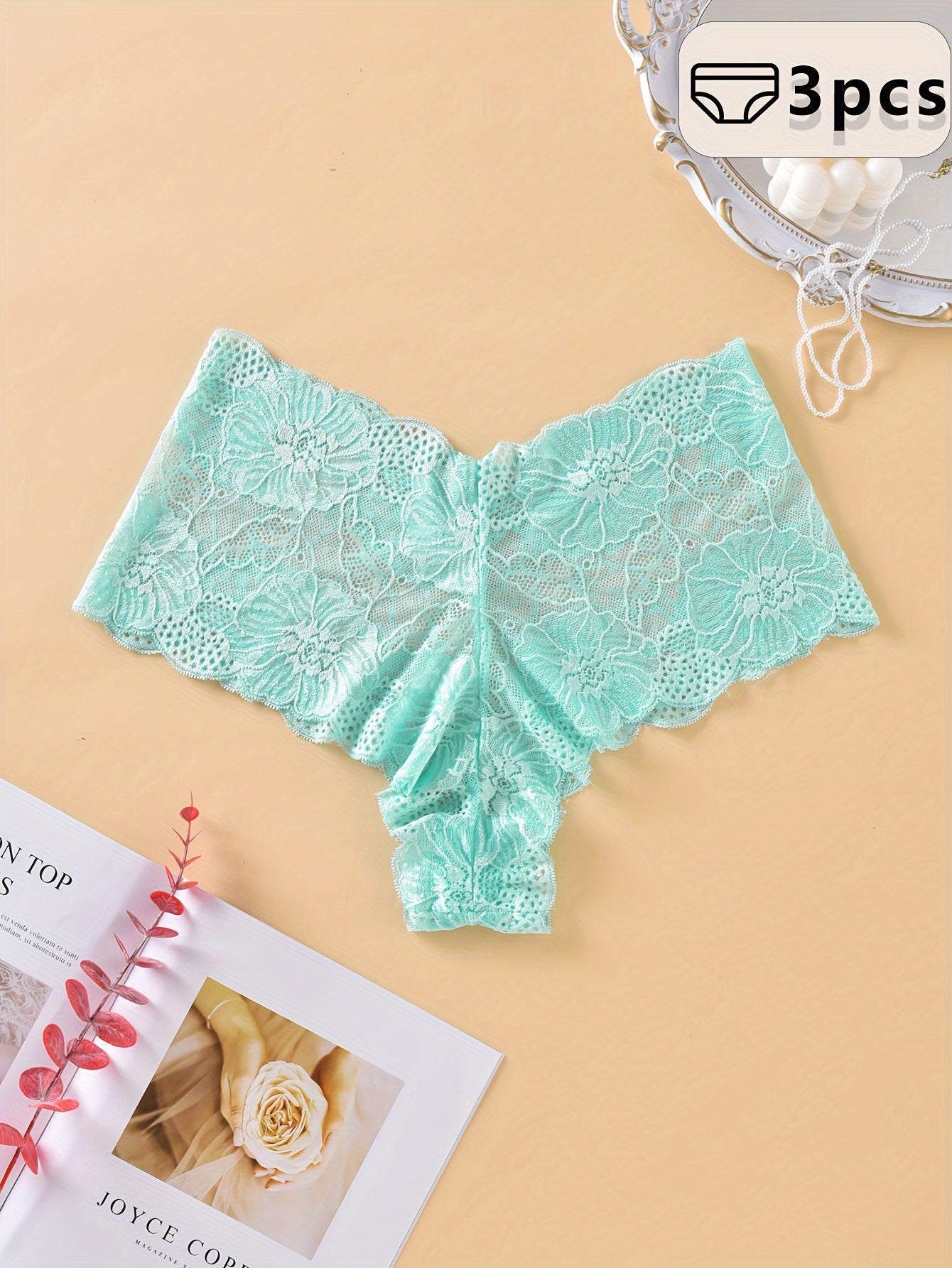 Plus Size Women's Lace Panties Mesh Seamless Breathable Floral Print