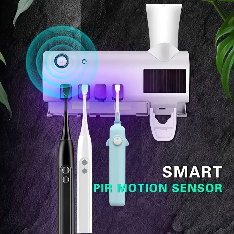 UV Electronic Toothbrush Holder with Toothpaste Dispenser Wall Mount Rechargeable Battery