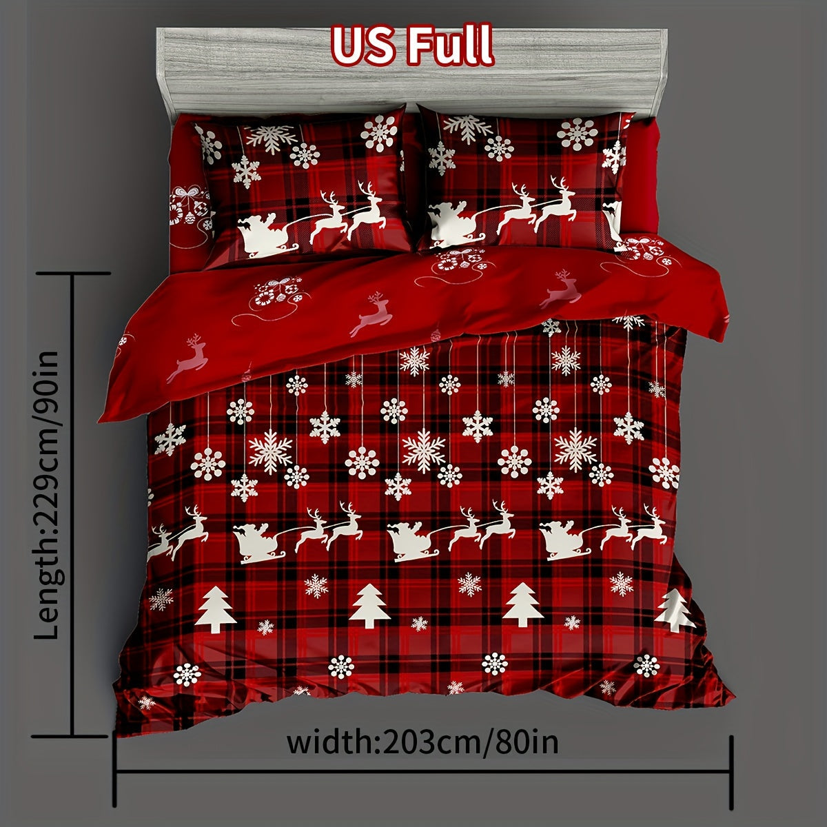 Christmas Duvet Cover Set 3 Pieces Checkered Xmas Tree Elk Snowflake Bedding