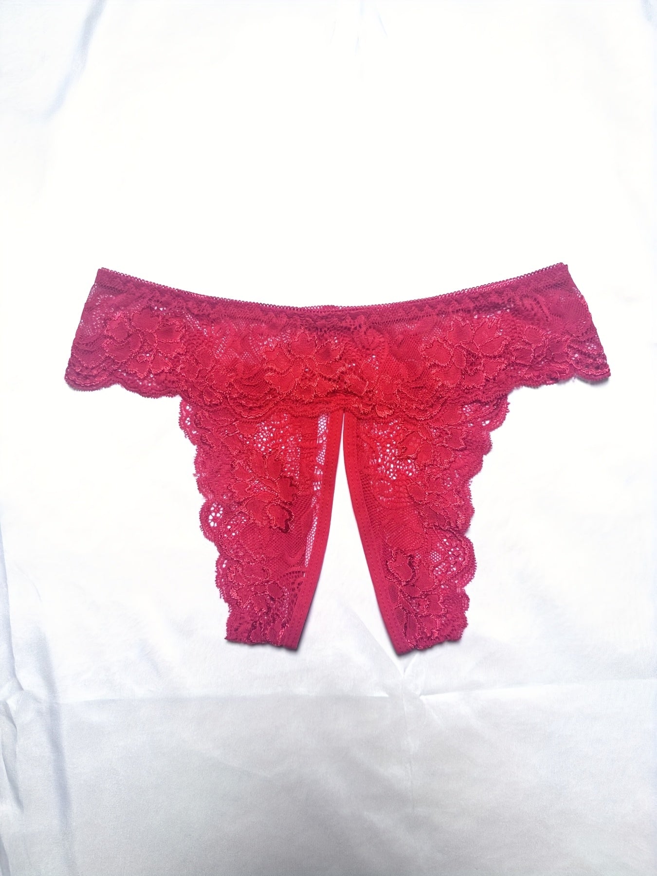 Women's Lace Trim Triangle Lingerie and Mesh Open Crotch Panties