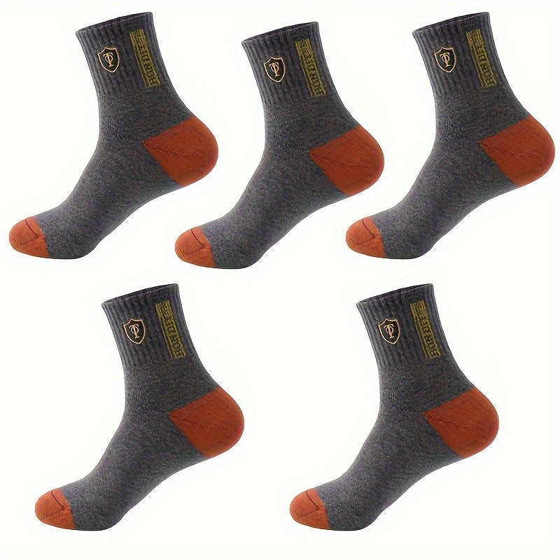 Men's Crew Socks 5 Pairs Breathable Soft Casual Knit Polyester Spandex Alphabet Pattern