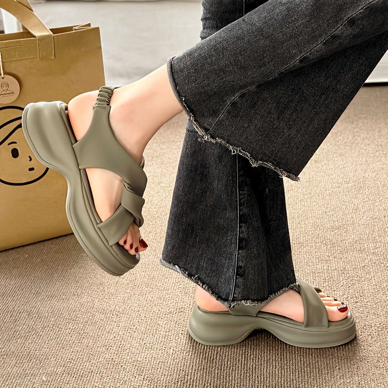 Women's Open-Toe Slip-On Platform Sandals Cushioned Mid-Heel Black White