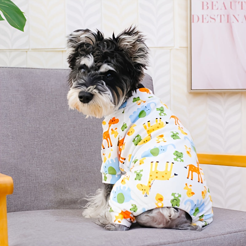 Dog Pajamas Small Breed Cozy Polyester Knit Cartoon Animal Print Pullover All-Season