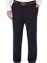 Plus Size Men's Solid Polyester Suit Pants for Formal Occasions