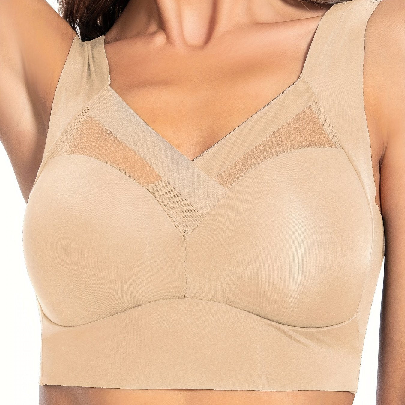 Plus Size Women's Sports Bra Nylon Mesh Breathable V-Neck Full Coverage