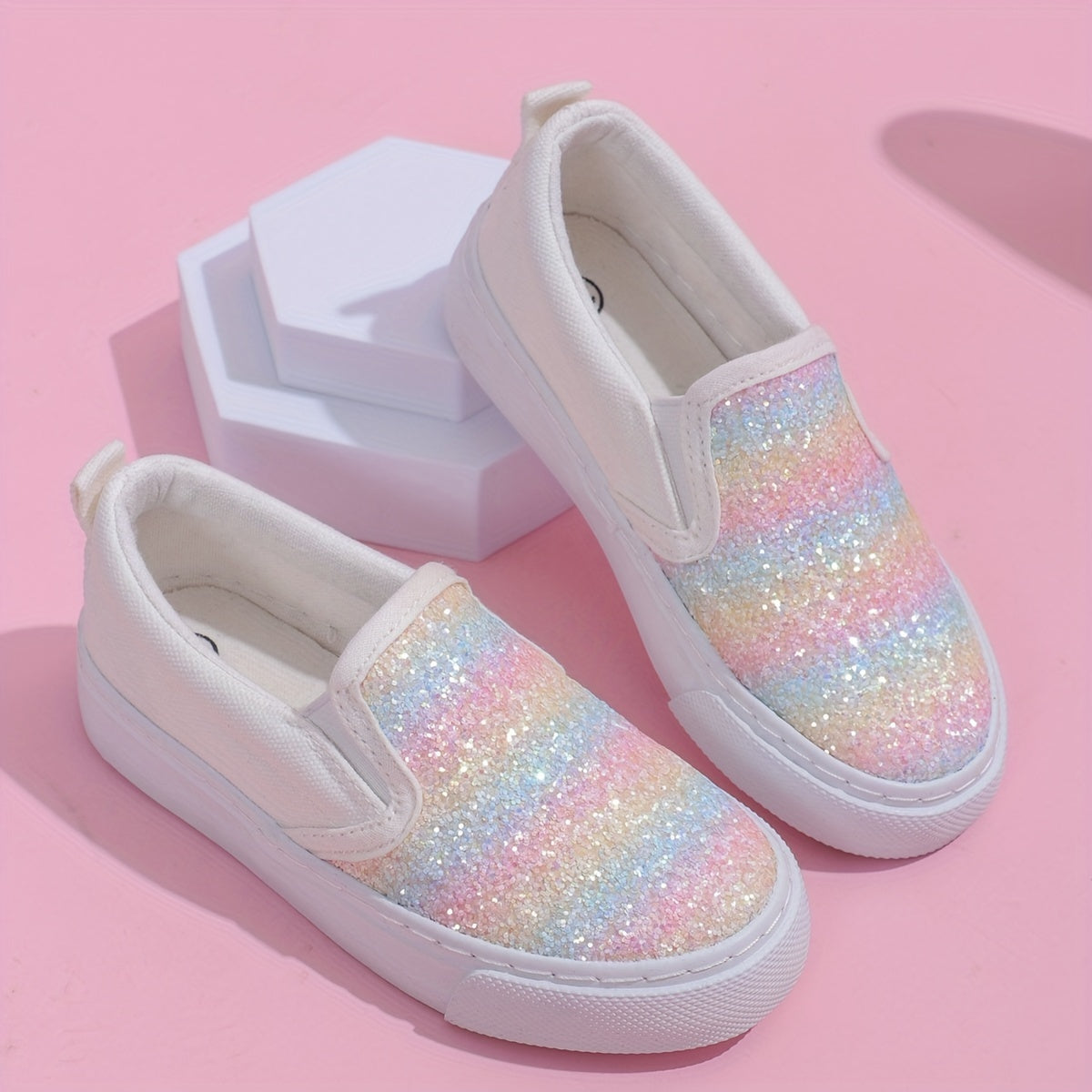 Girls Rainbow Gradient Canvas Sneakers Lightweight Casual Shoes for Kids