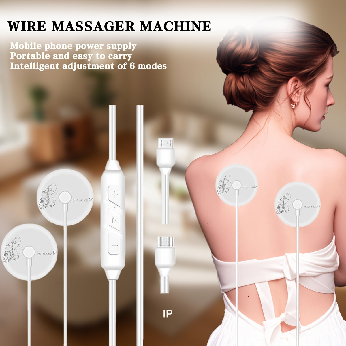 Kichik va yengil simli massajer, 3 tugma boshqaruvi, 9 intensivlik darajasi, 6 rejim - 3 juft gel padlar, USB quvvat, sayohat uchun portativ. Ideal Otalar kuni sovg'asi. Massaj