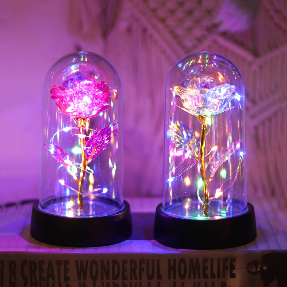 Battery-Operated LED Flower Night Light with Rose Pattern Plastic Shade for Bedroom Decor or Gifts