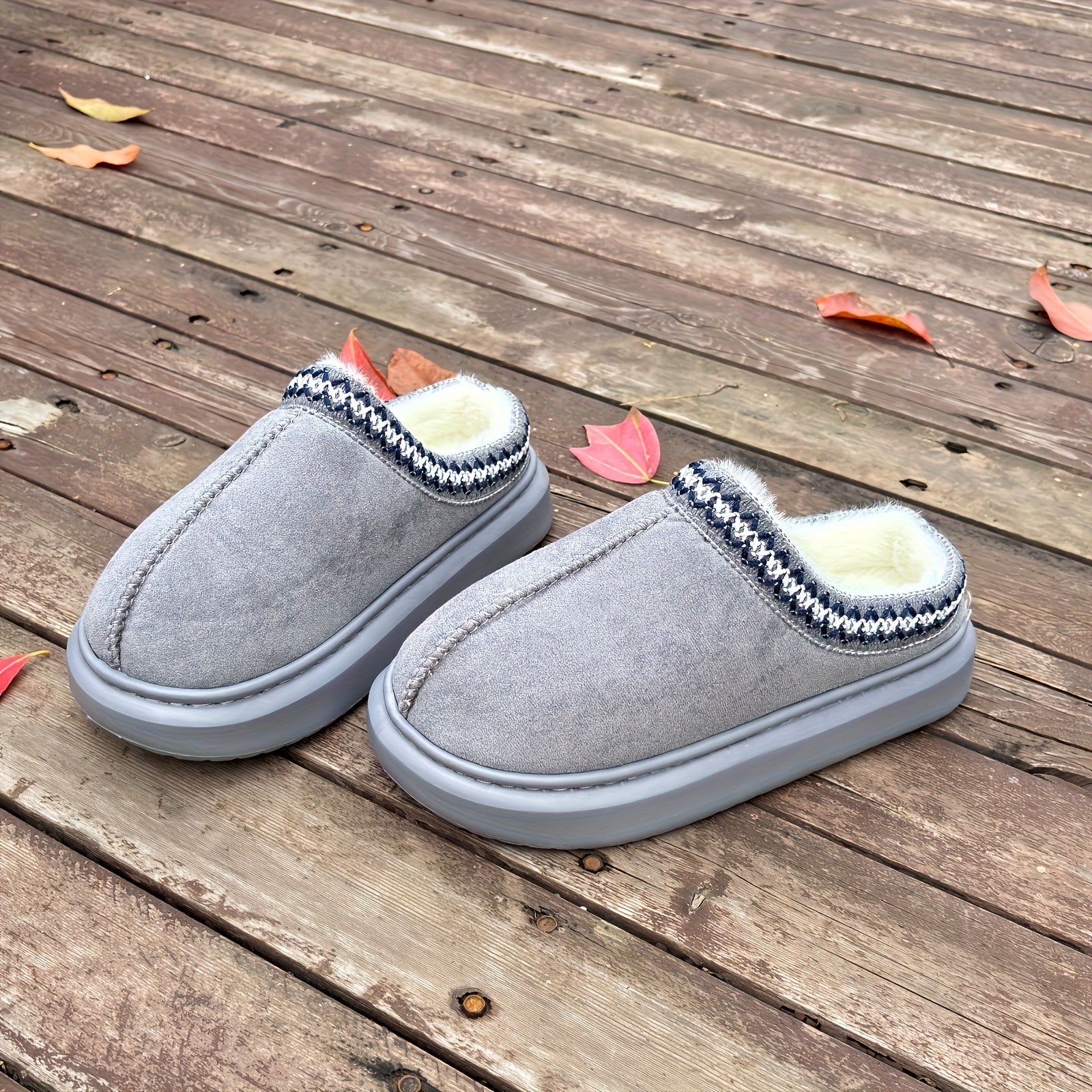 Indoor Cozy Slippers for Couples Plush Faux Fur Rubber Sole Black Gray Beige Brown