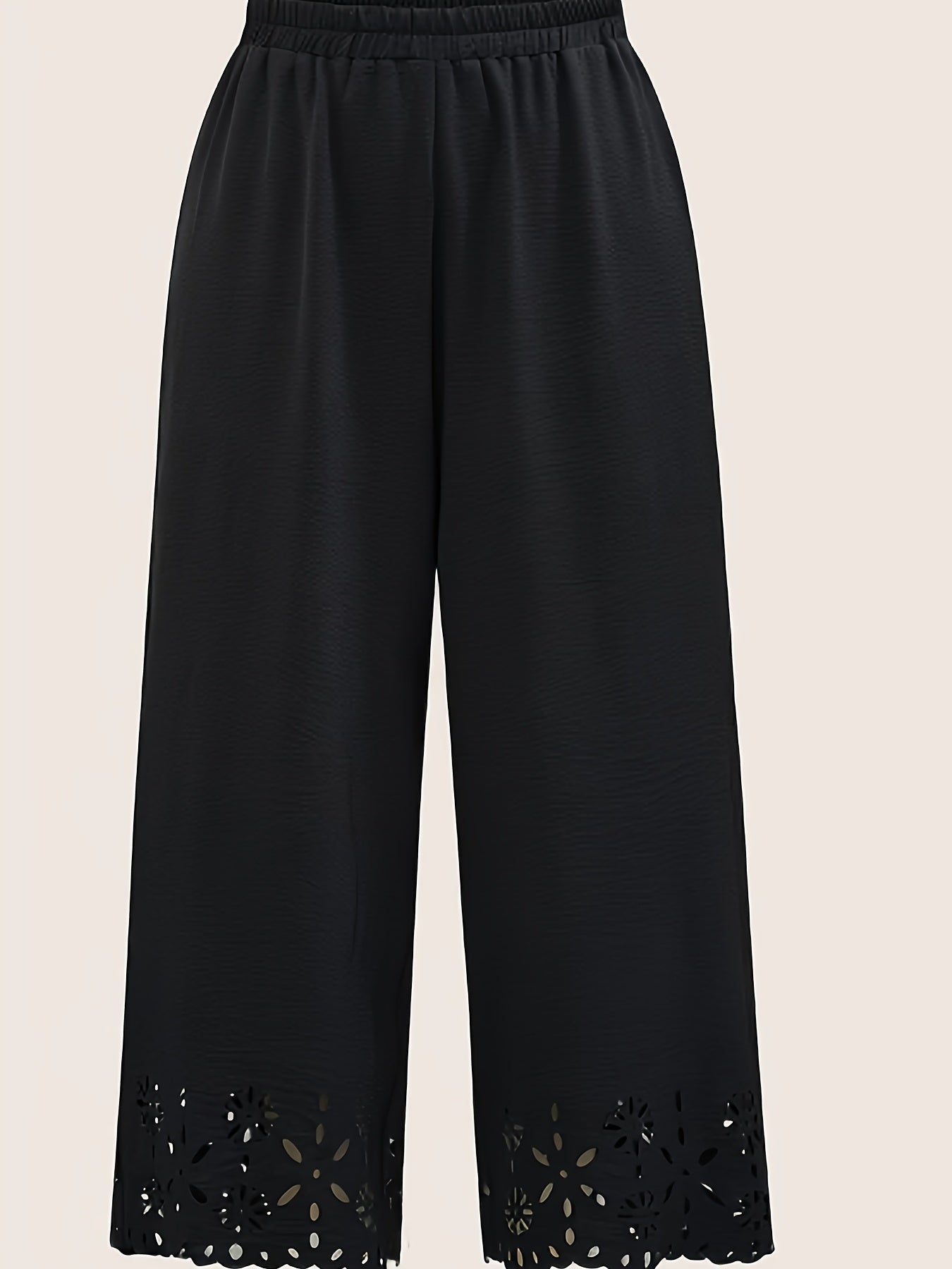 Women's Plus Size Olive Green Wide Leg Pants with Pockets and Elastic Waist