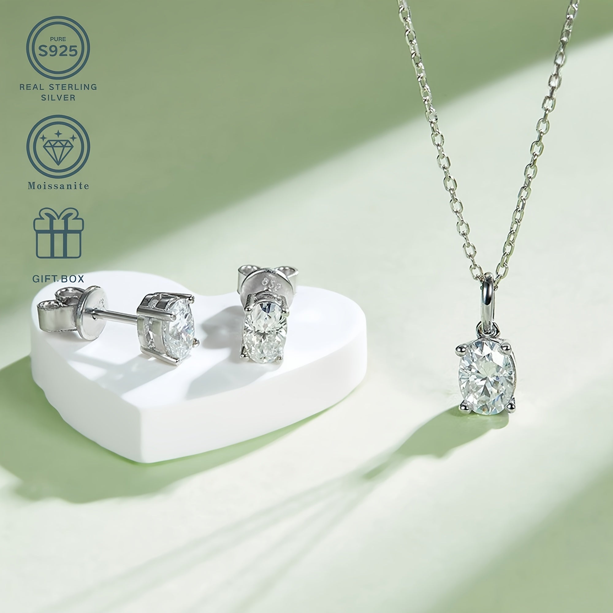 Moissanite Pendant and Earring Set in Sterling Silver 1CT Pendant 0.5CT Earrings Hypoallergenic Jewelry