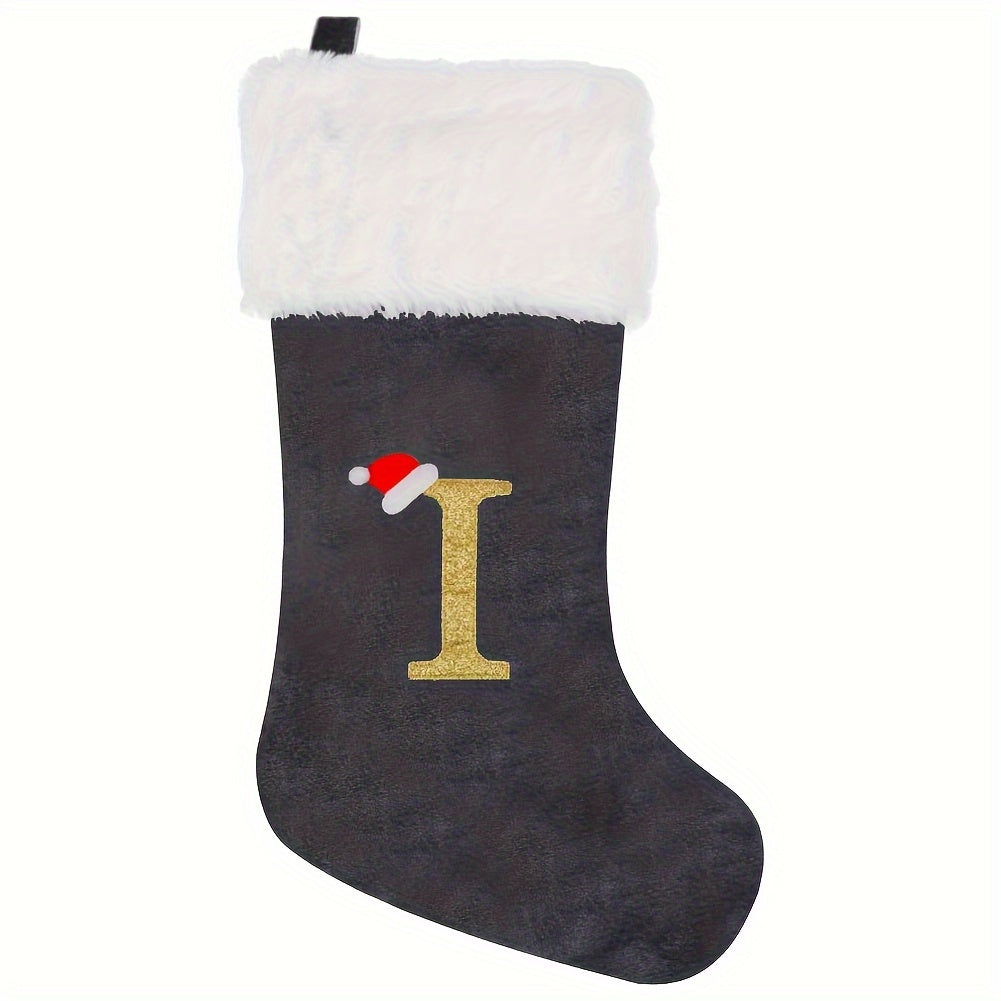 Christmas Stocking Grey and White Flannel Embroidered Home 43cm Feather-Free
