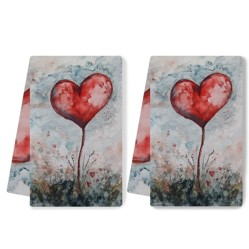 Valentine's Day Oshxona sochiqlari to'plami, 2 ta, Zamonaviy qirg'oq dizayni, Yuqori singdiruvchan polyester tikuv mato, Mashinada yuvishda oson tozalash, 40.64x60.96 sm, Bayram bezaklari uchun zamonaviy qo'l sochiqlari - Mahsulot raqami 2KYSYS1217736