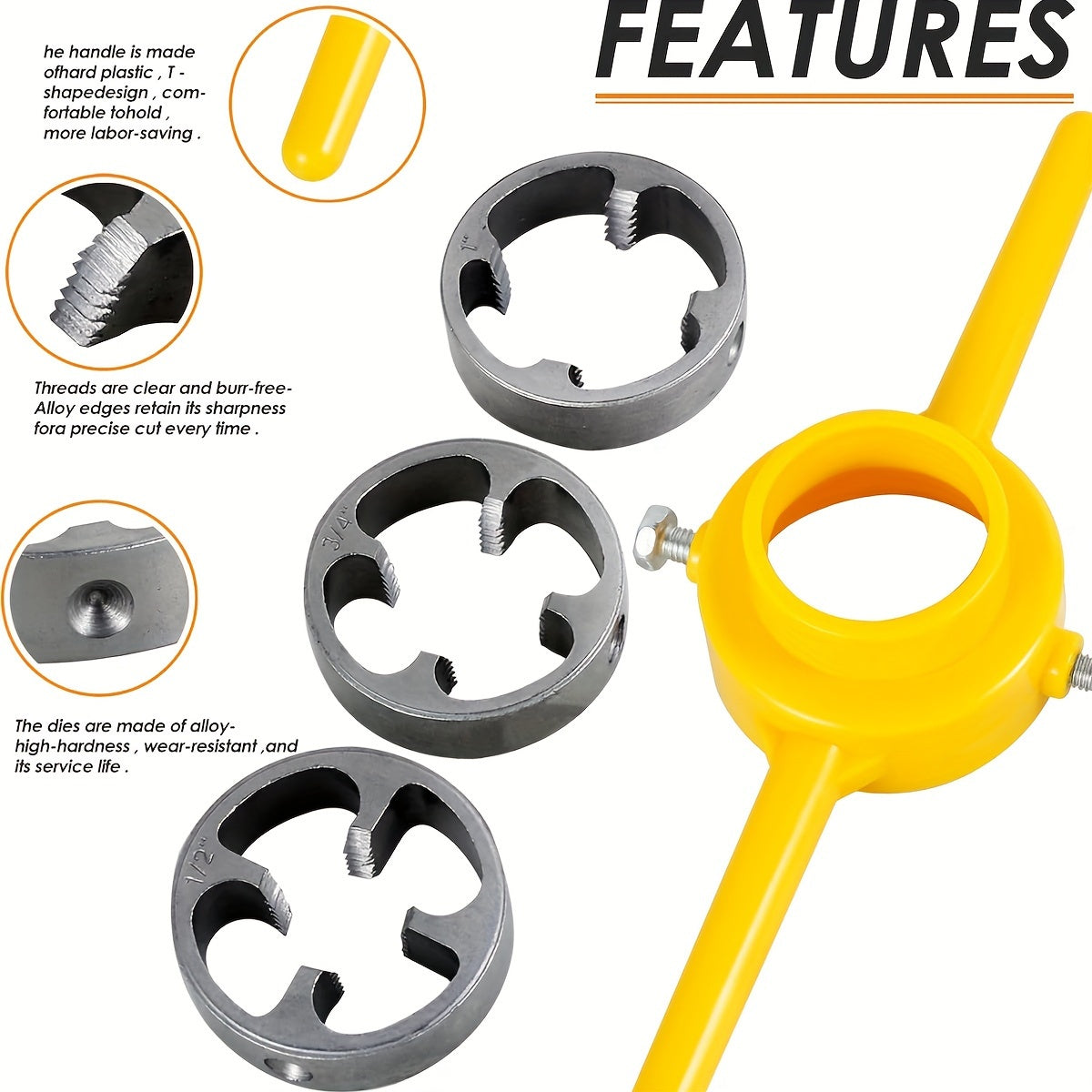 6-Piece PVC Pipe Threader Plumbing Tool Kit with 1/2, 3/4, and 1 Inch Dies