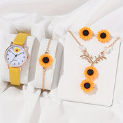 Women's Daisy Flower Quartz Watch with Analog Display and Leather Band 1 2 or 6 Pieces