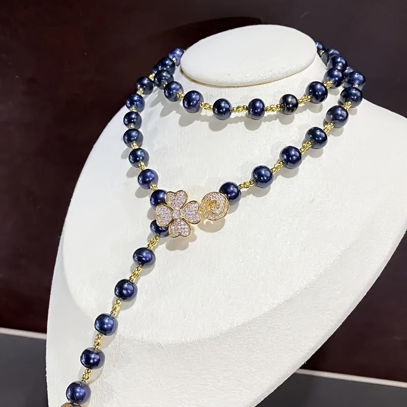 Freshwater Pearl Necklace with Cubic Zirconia Elegant Jewelry for Birthdays and Holidays