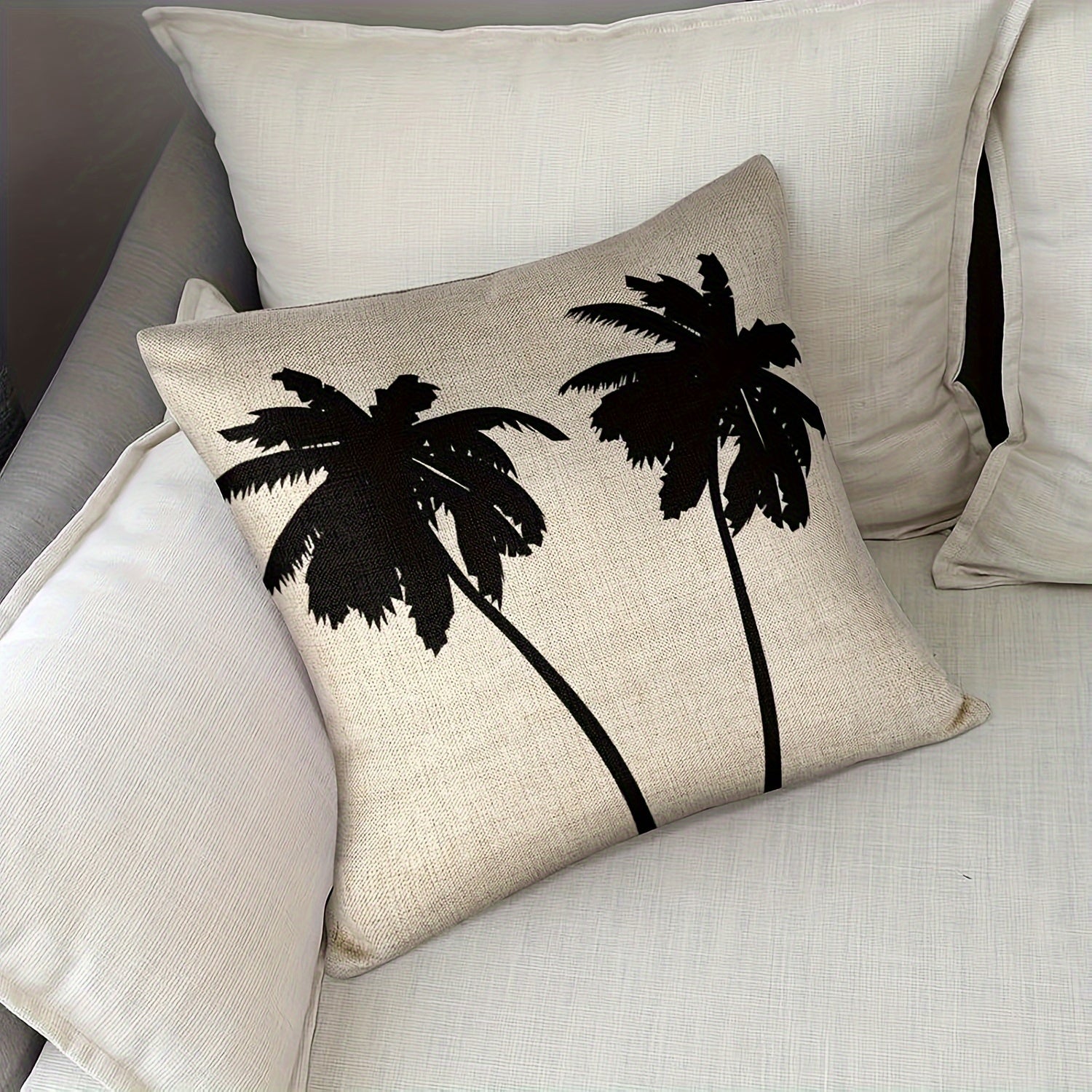 Linen Palm Pillowcase for Modern Sofa Living Room Bedroom Printed One Side