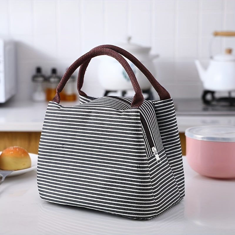 Insulated Lunch Tote with Striped Design, Oxford Cloth, Easy-Clean Aluminum Lining
