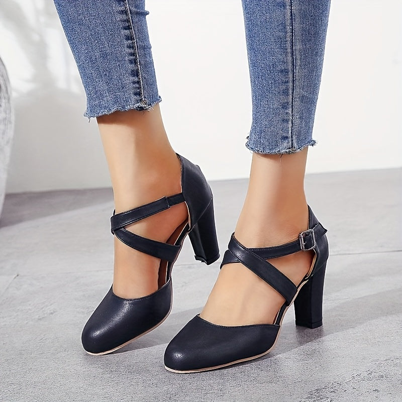 Women Faux Leather High Heel Sandals with Ankle Strap and Pointed Toe
