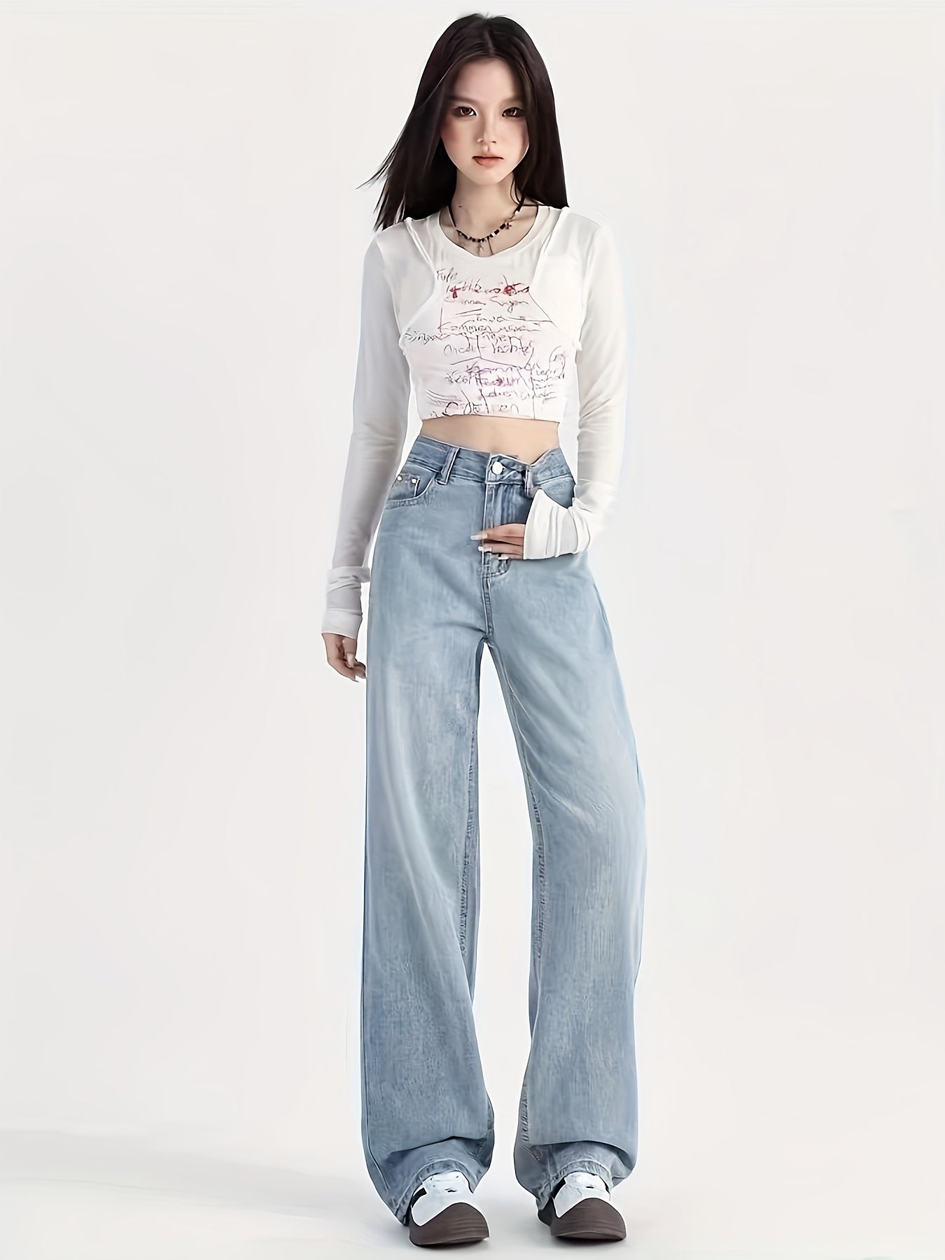 Plus Size Women's Wide Leg Denim Jeans Cotton Polyester All Season High Waist