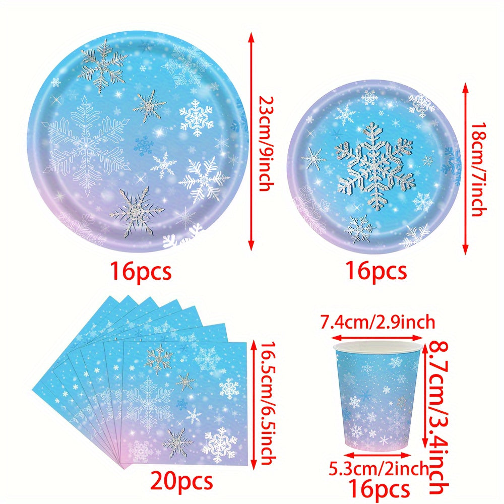 Winter Wonderland Party Supplies Set Blue Purple Snowflake Tableware Kit 68 Pieces