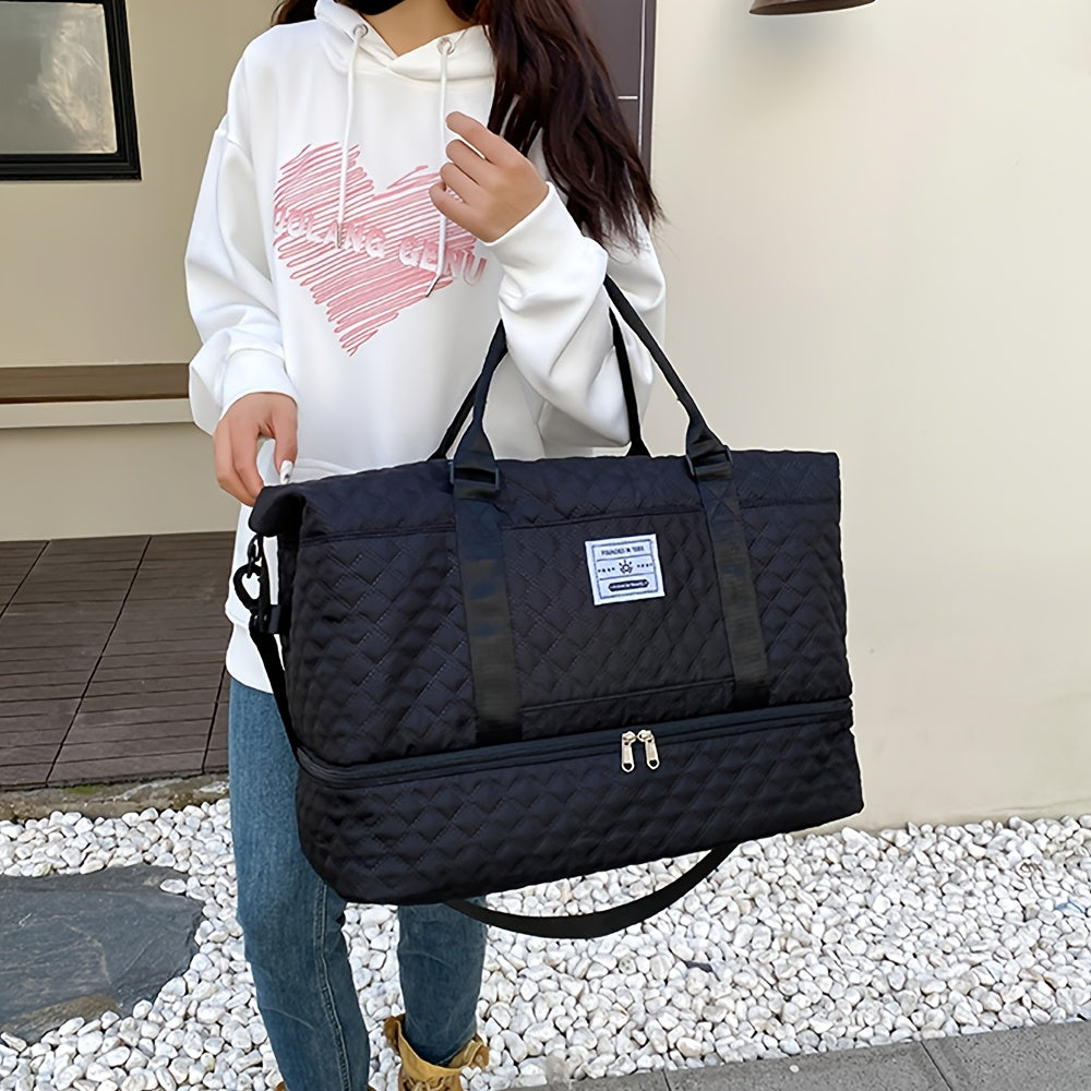 Polyester Travel Bag Set with Shoe Compartment for Men and Women Black Beige Pink Royal Blue