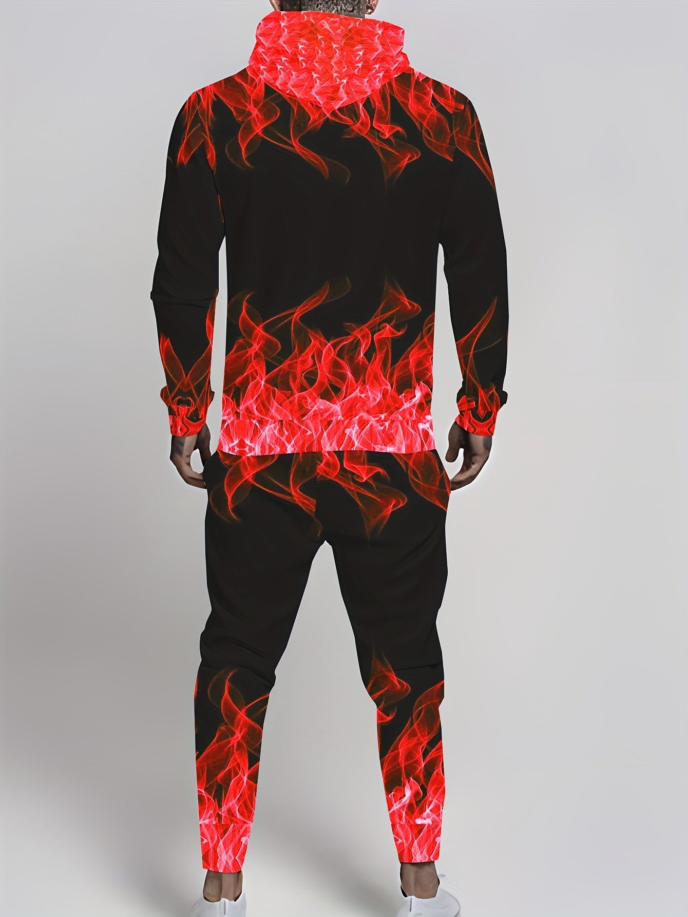 Men's Plus Size Hoodie Set All-Over Print Knit Polyester Casual Sports Loungewear