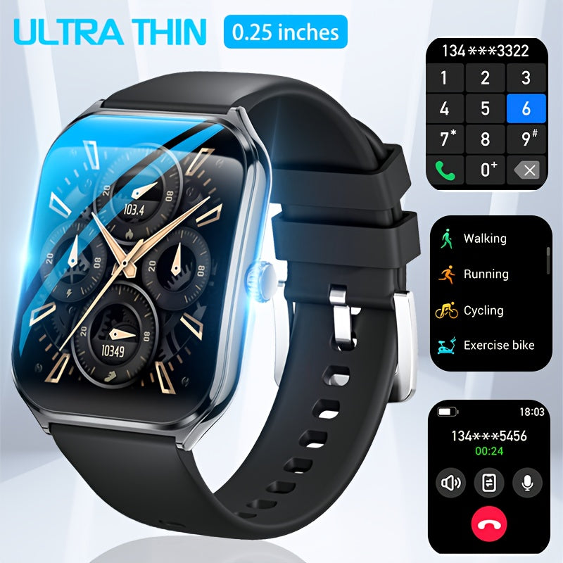 Ultra-Thin AMOLED Smartwatch with Wireless Calling Fitness Tracker Water-Resistant Silicone Strap