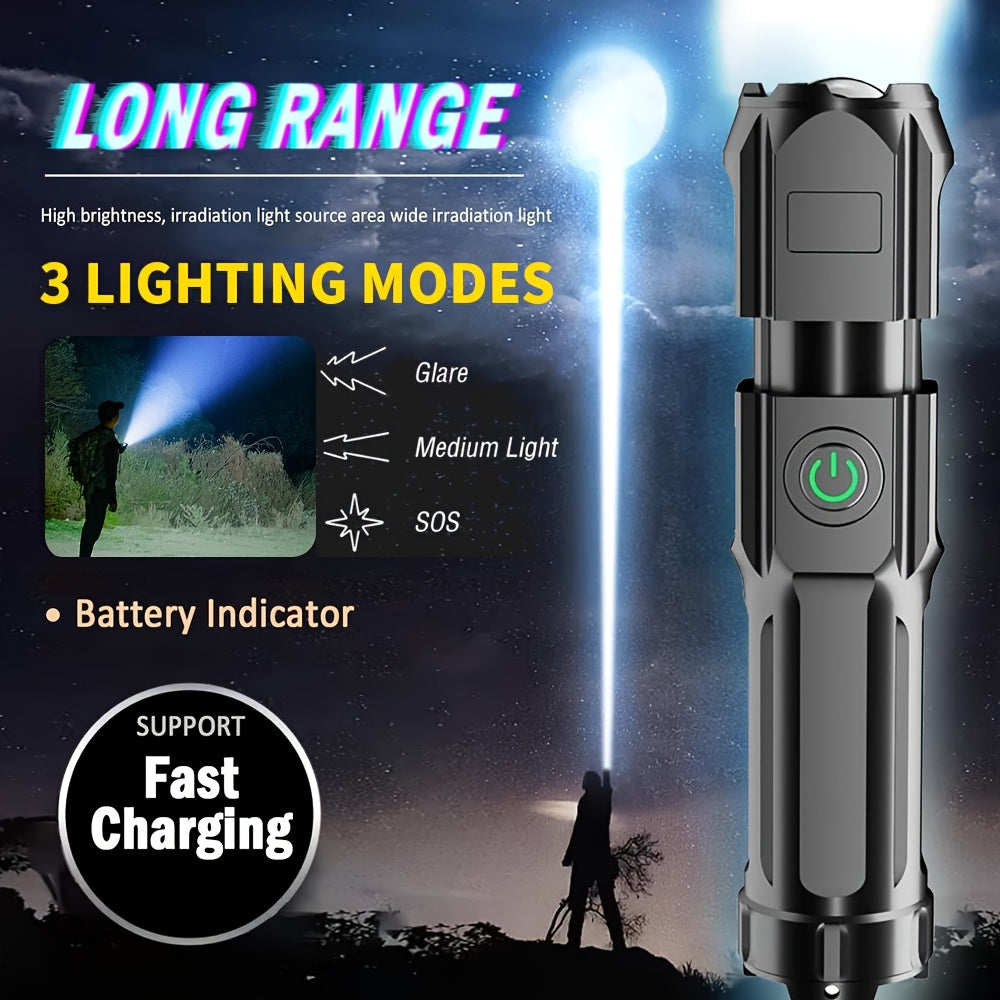 Rechargeable LED Flashlight with Telescopic Zoom and USB Charging 800mAh Battery