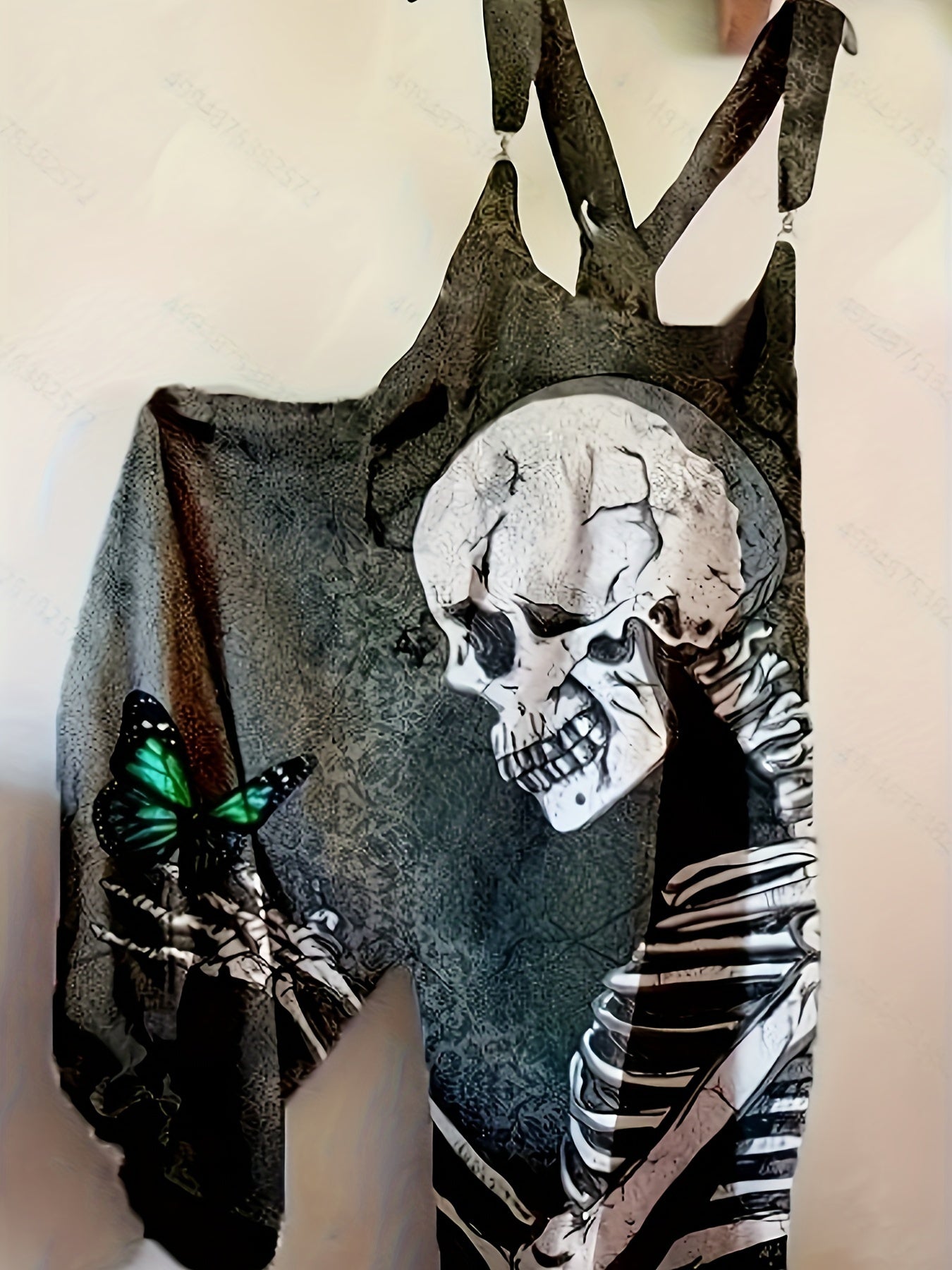 Mono de talla grande con estampado de calavera y mariposa, sin mangas, para primavera y verano