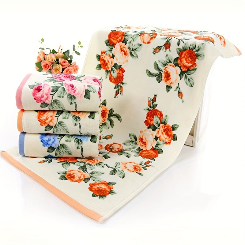 Floral Pattern Cotton Hand Towels Soft Absorbent Bathroom 73x34cm