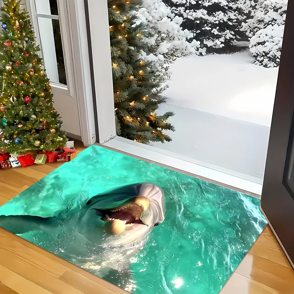 Vibrant Shark Ocean Scene Kitchen Mat Non-Slip Polyester Standing Mat