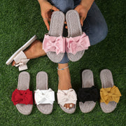 Women's Summer Sandals Flat Slides with Cushioned Insoles and Bow Design