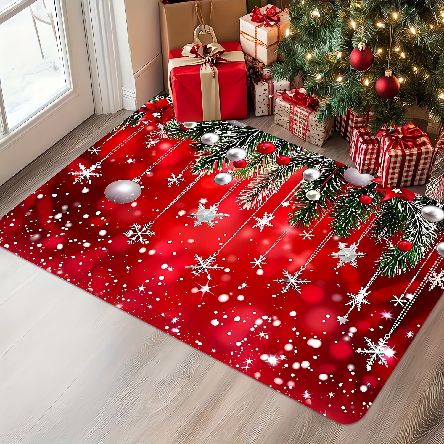 Red Christmas Doormat Non-Slip Washable Indoor Outdoor Decor