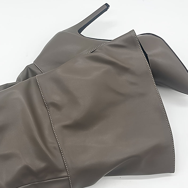 Women's Faux Leather Stiletto Heeled Over Knee Boots With Side Zipper