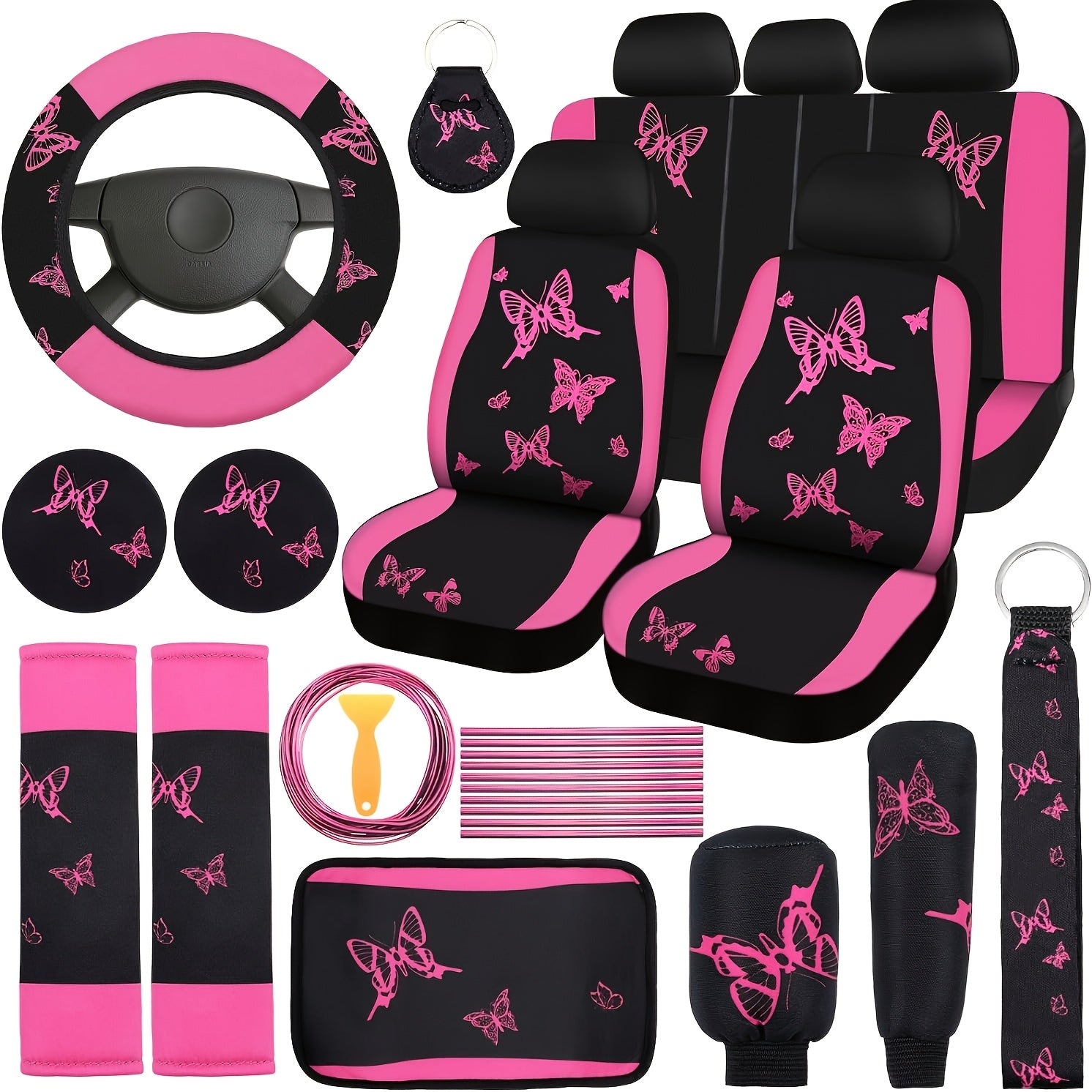 43pcs Pink Butterfly Car Seat Cover Set for SUV Sedan Universal Fit