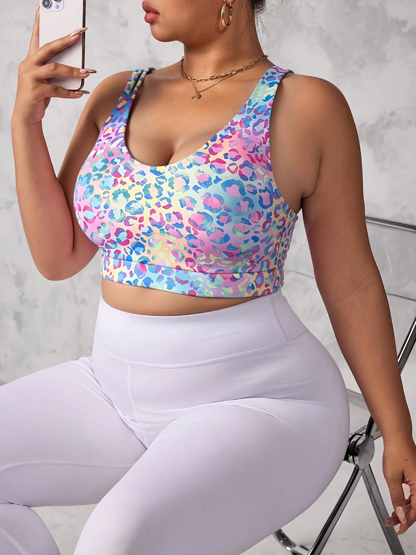 Plus Size Women's Yoga Sports Bra with Chest Pad for Running and Fitness