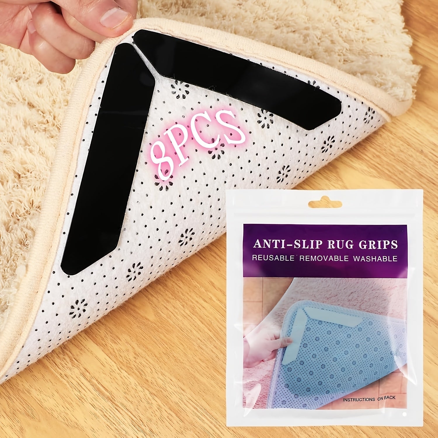 Non-Slip Carpet Tape for Hardwood and Tile Floors Removable Washable Double-Sided Grip