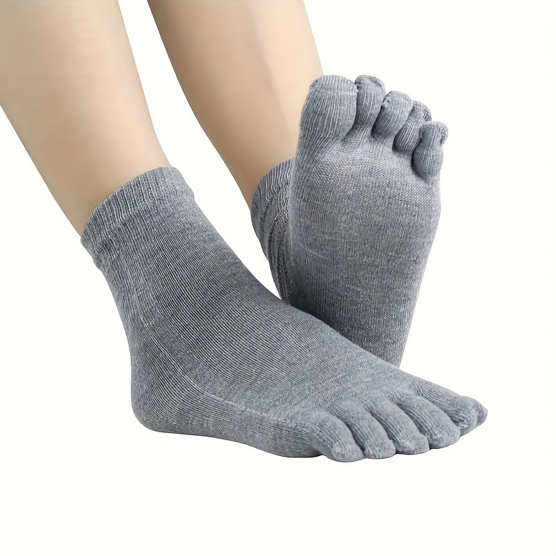Men's Solid Color Mid-Tube Five-Finger Breathable Cotton Socks 5 or 10 Pairs