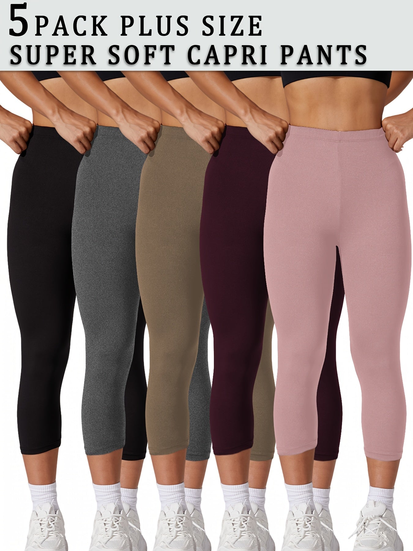 Ayollar uchun kengaytirilgan o'lchamdagi yumshoq Capri legginslar, yuqori bel, yoga, mashg'ulot uchun, qora, dengiz bo'yi ko'k