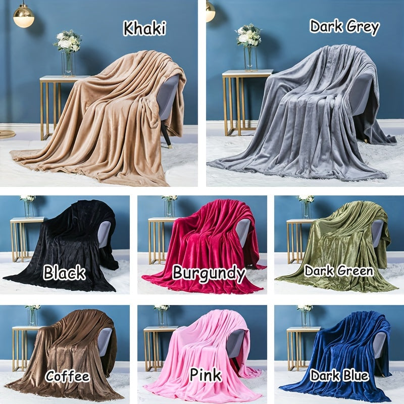 Soft Warm Flannel Blanket Solid Color Cozy Throw for Living Room Bedroom Travel