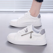 Ladies' Side Zipper Low-Top Flat Shoes, Comfortable Solid Color Walking Sneakers