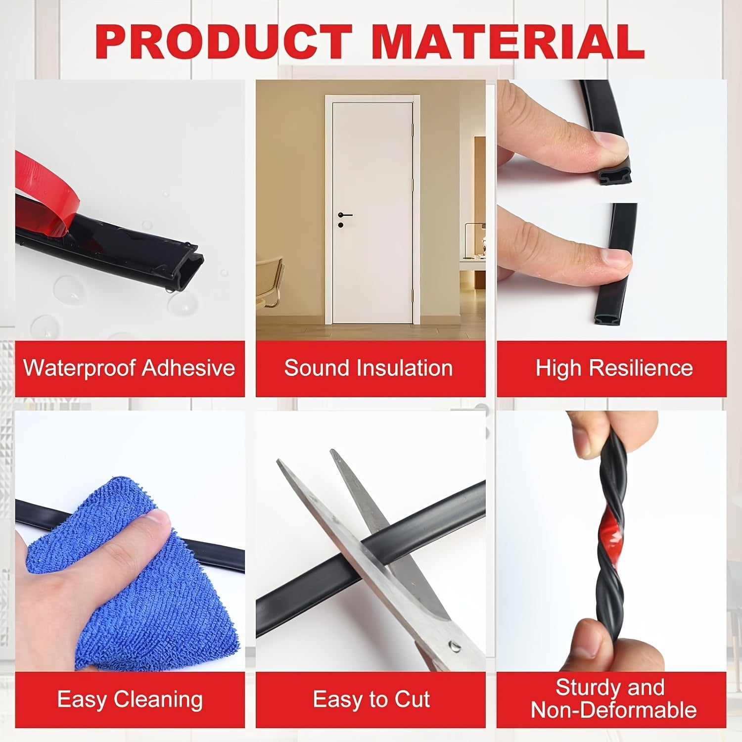 Multi-Use Rubber Door Seal Strip Weatherproof Soundproof Self-Adhesive Insulation