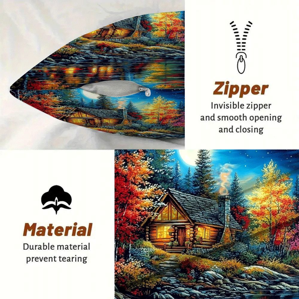 Set of 2 Flannel Pillow Cases 45.72x45.72 cm Lakeside Lodge Scenery Zippered Closure