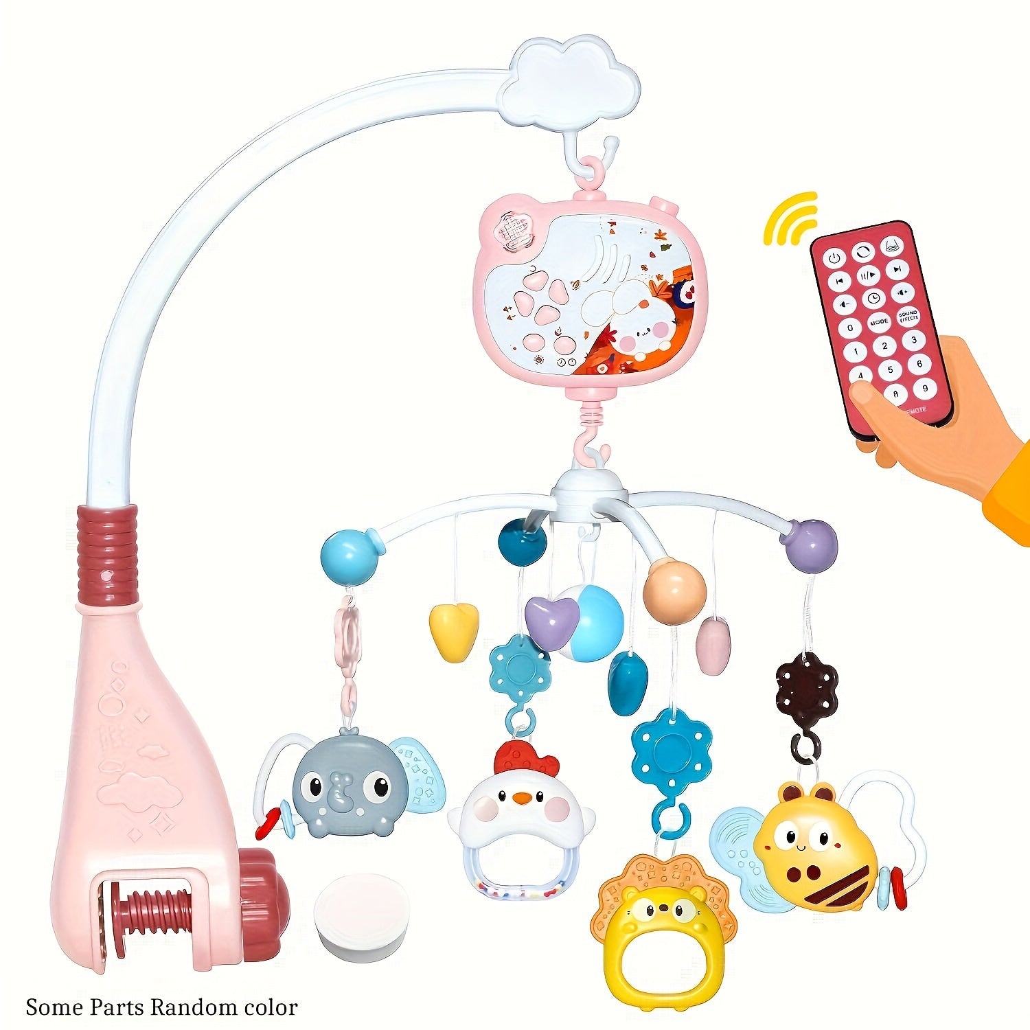 Pink Baby Crib Mobile with Music Night Lights and Remote Rotation