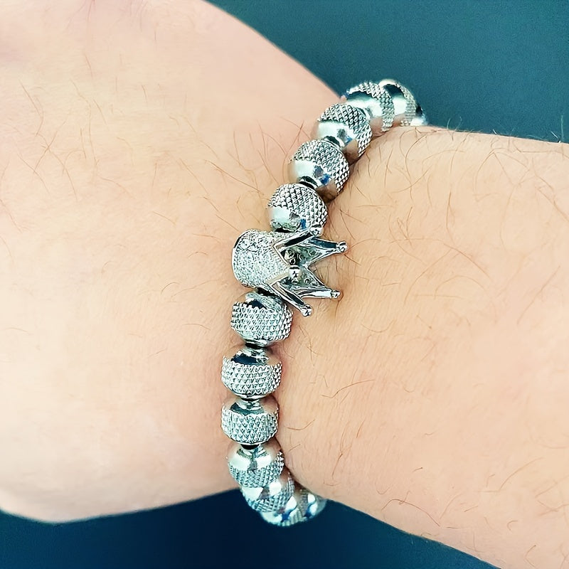 Luxury CZ Royal Golden Crown Beads Stainless Steel Men's Bracelet Jewelry Gift