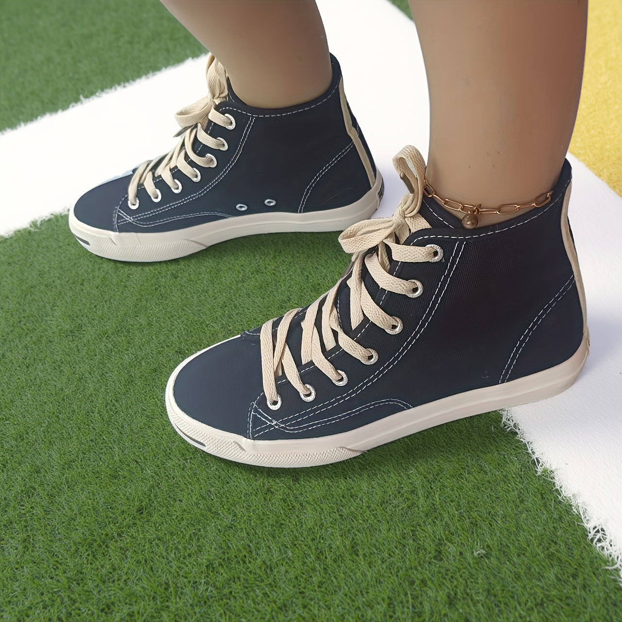 Unisex All-Season High-Top Sneakers Navy Blue Black Fabric Casual Shoes