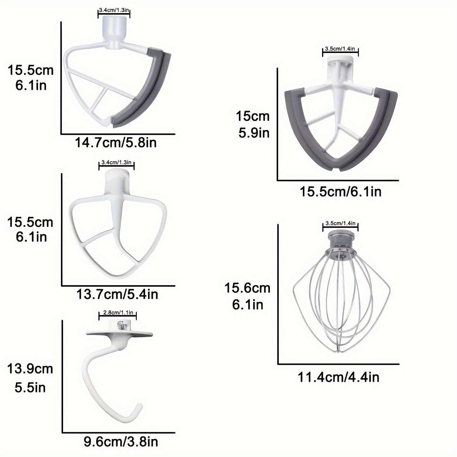 4.5 Quart Wire Whip and Beater Set for Tilt-Head Stand Mixers with Flat Coated Paddle and Silicone Edges