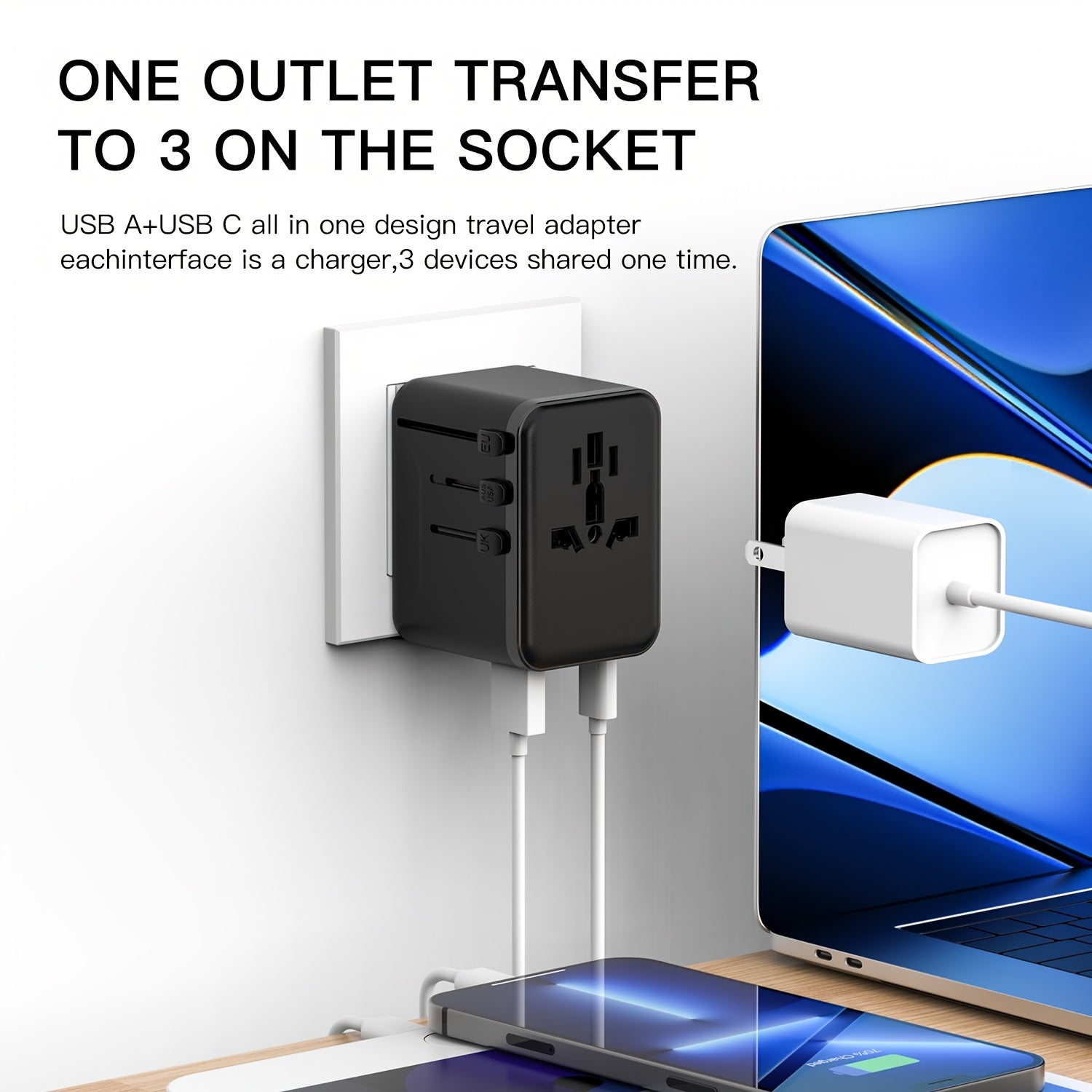 Multi-Functional Travel Adapter with Fast Charging Dual Fuse Safety Universal Plug