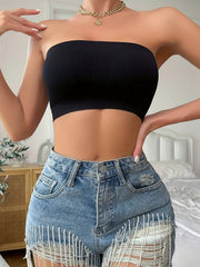 Seamless Strapless Push-Up Bra for Large Busts Non-Slip Ribbed Full Coverage Solid Color